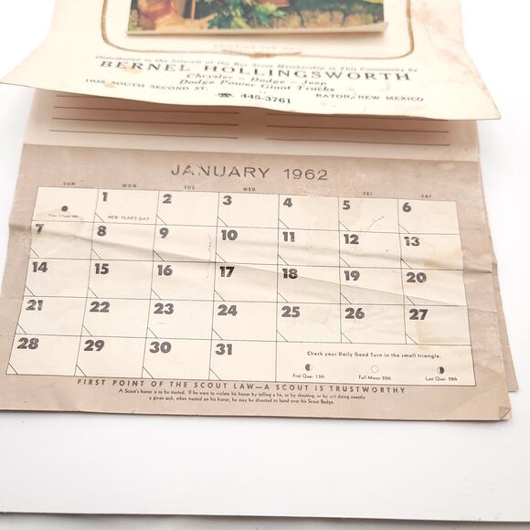 1962 Bernel Hollingsworth Boy Scout Complete Calendar Raton New Mexico - Picture 4 of 16